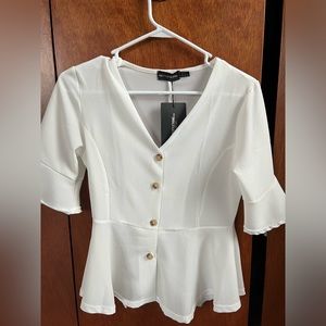 Prettylittlething White Peplum Top